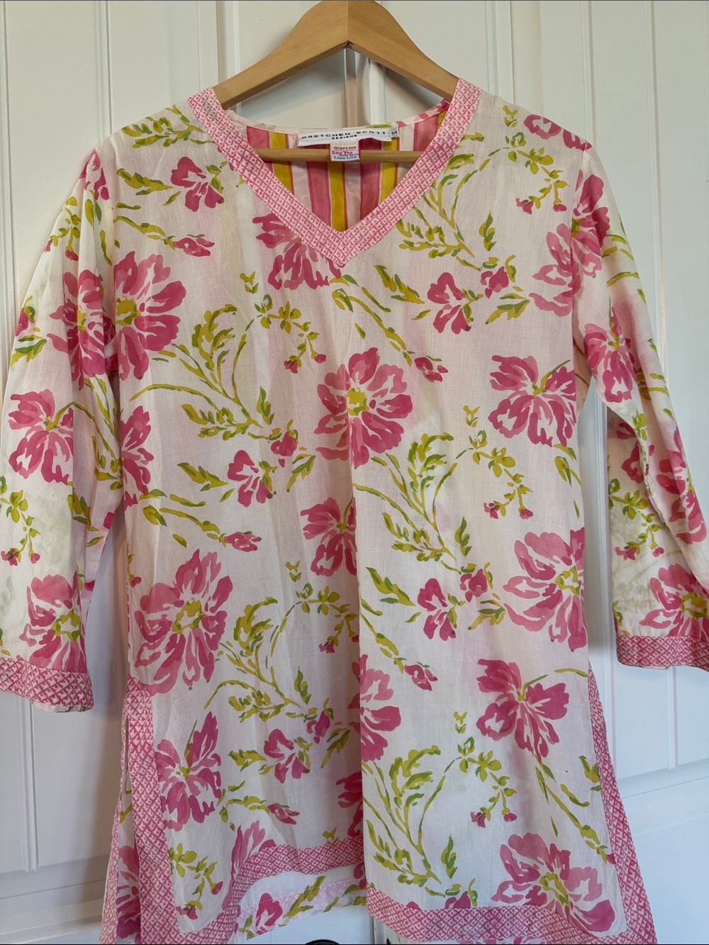 GRETCHEN SCOTT V-Neck Cotton Tunic in Pink & Green